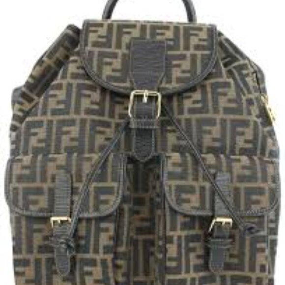 Fendi Brown Zucca Monogram Canvas & Textured Calfskin Leather Vintage Ba… main image 8